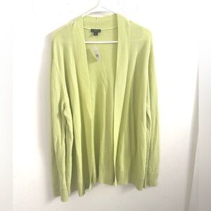 Ann Taylor Lime Green Cardigan Sz XL Open Front Lightweight Knit Fall Layering